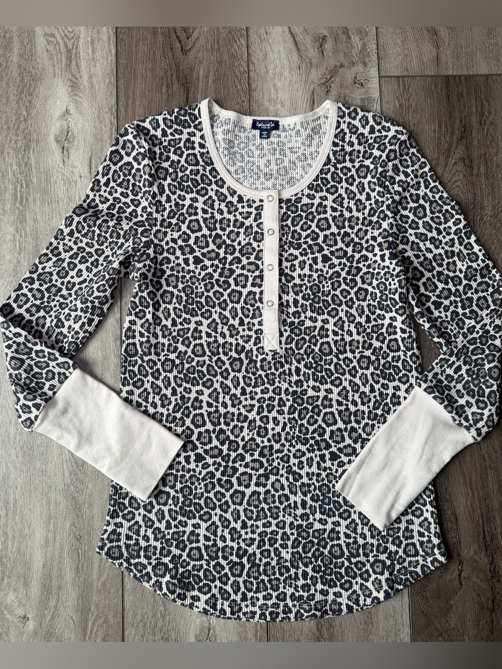 Splendid-Leopard Cozy Waffle Thermal Henley Top